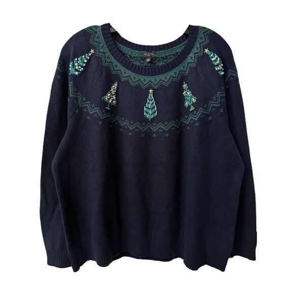 NEW Talbots Womens Size 2X Navy Whimsy Christmas Fair Isle Embellished Sweater - Picture 3 of 9